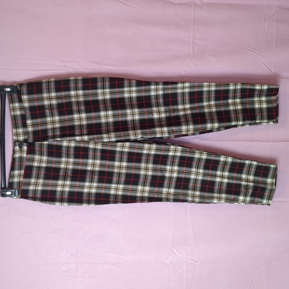 Nasty Gal Tartan Up On Tapered Plaid Pants in Red Black and Tan size 10